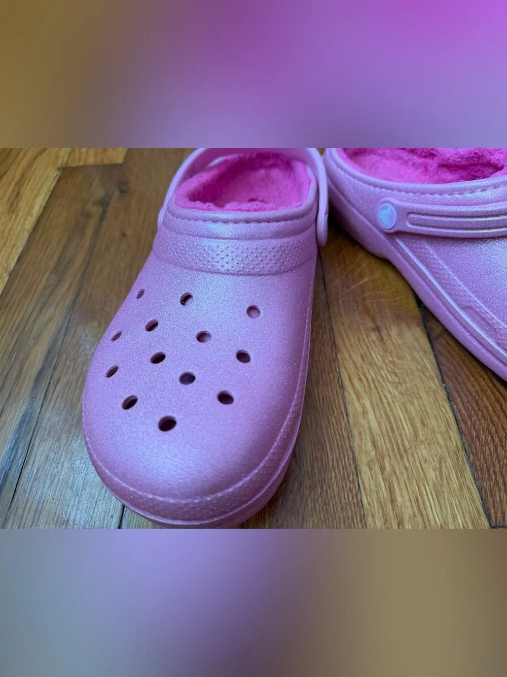 Crocs Classic Lined Clog Pink Glitter Shimmer Barbiecore Aesthetic